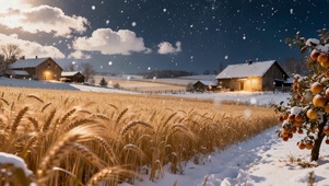 冬夜雪乡麦田