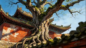红墙古刹外的古树