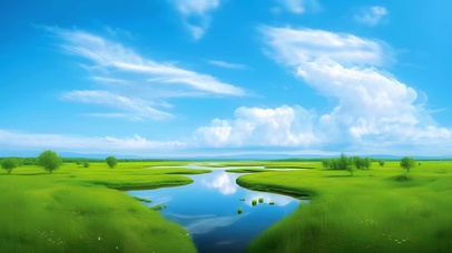 4K治愈蓝天草地