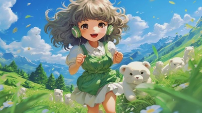 奔跑着的可爱小女孩