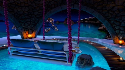 夜晚放松湖边小屋