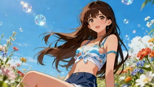 梦幻阳光彩色花海美女