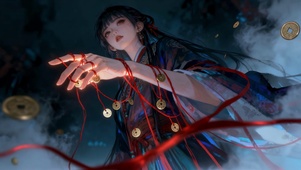 古风红绳命理师铜钱缠绕神秘术法