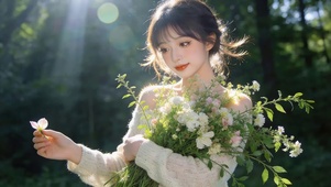阳光下鲜花女孩