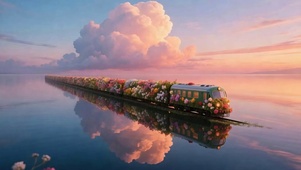 晚霞花草树木
