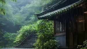 雨天竹林带鱼屏