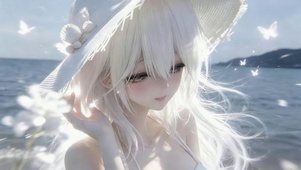 海边白发女孩