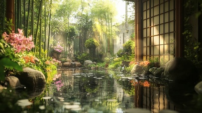 幽静庭院池塘唯美建筑