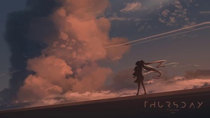 黄昏晚霞下的初音