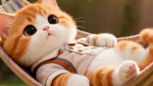 躺在荡秋千猫咪带鱼屏