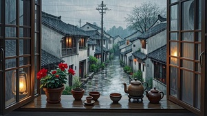 【雨景】油画江南