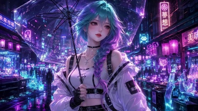 赛博朋克雨夜美少女