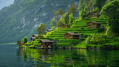 唯美的湖边小屋