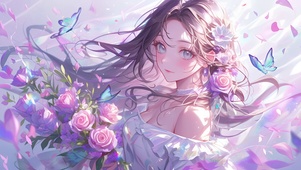 玫瑰蝴蝶与少女