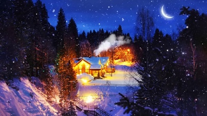 温馨治愈冬季森林小屋