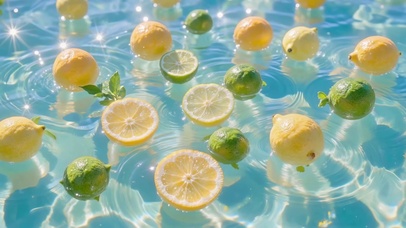 护眼清凉夏日泳池柠檬