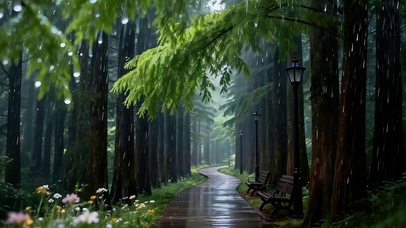 林间沉浸式听雨 护眼