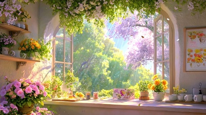 护眼窗外花草树木