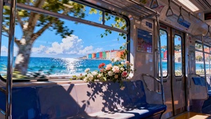 车窗外的大海小镇