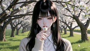 樱花树下的清纯美少女