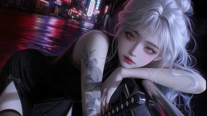 都市霓虹银发少女