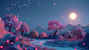 夜景树木河流夜色