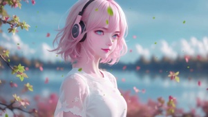 清纯治愈阳光粉色短发音乐美少女
