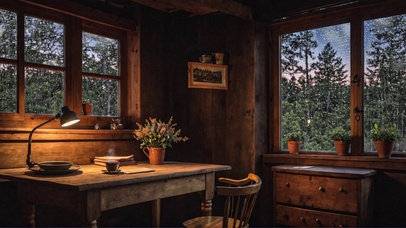 【雨景】林中的小木屋