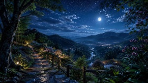 月夜山谷风景