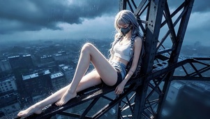 雨中高塔少女