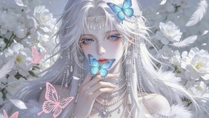 蝶绕白发少女
