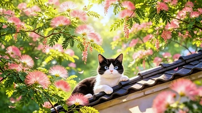 治愈花丛猫咪4K