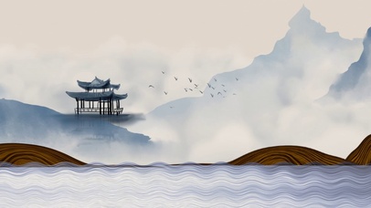 唯美中国风山水古亭