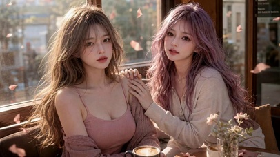 午后咖啡馆温柔闺蜜美女