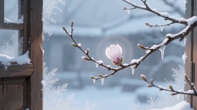 凌寒独自开寒冬绽放一朱梅花