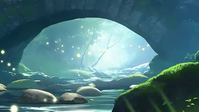 护眼绿景树木河流带鱼屏