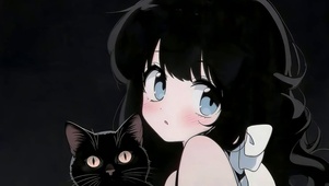 黑发少女与猫