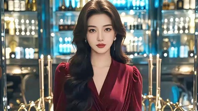 酒吧红衣长发气质美女