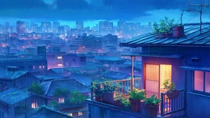 动漫城镇雨夜