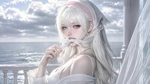 海边银发清纯美女