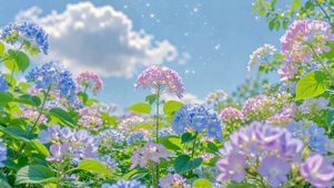 晴空绣球花田清新治愈风景