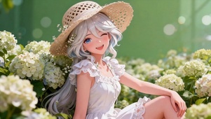 可爱草帽白发女孩