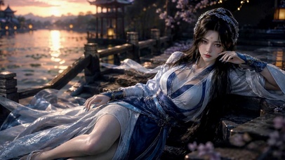 黄昏湖畔古风美人