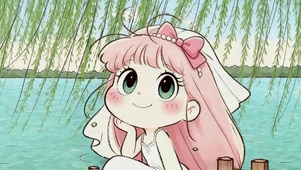 春天湖边女孩