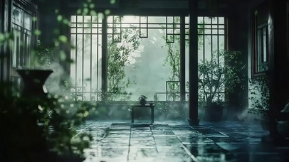 唯美清新朦胧庭院风景