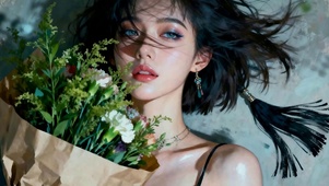 手拿鲜花女孩