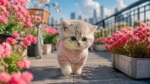 粉色花丛可爱小猫咪