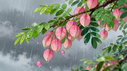 雨天的绿叶小树
