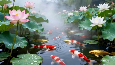 荷花池塘锦鲤