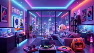 雨夜霓虹小狗房间